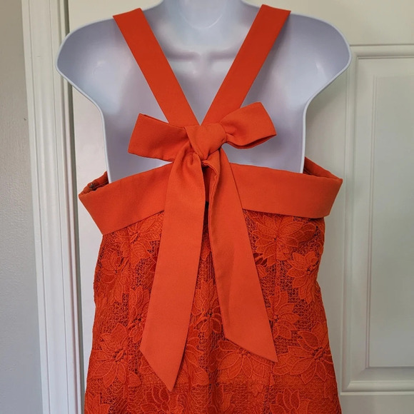 Banana Republic Limited Edition Orange Sleeveless Lace Overlay Dress Bow Size 8 - Picture 8 of 13